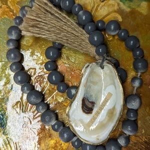 Handcrafted Worry Beads jute rope with oyster shell distressed gray Wooden beads
